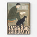 Harper's februar vintage plakat med mand, der læser, og kat