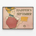 Vintage plakat Harper's september med stiliseret kvindeportræt — indrammet kunstværk på væggen