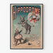 Vintage plakat af hippodrome: akrobatisk æsel og cirkusartist