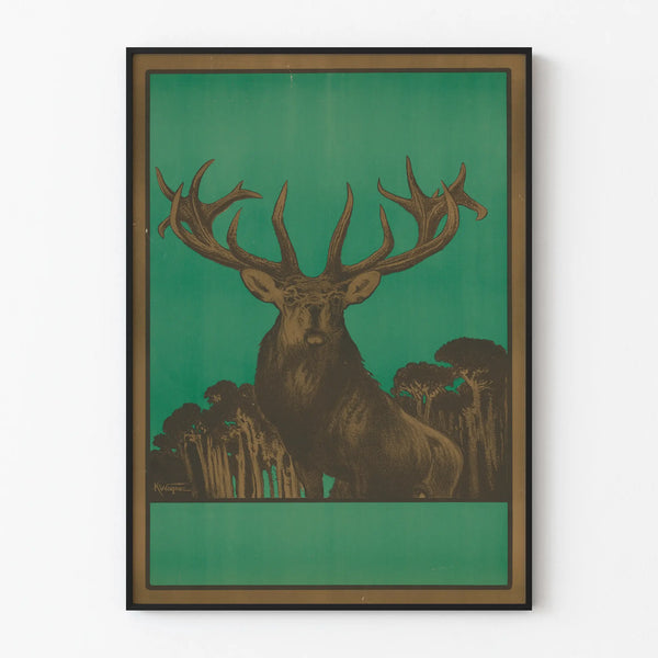 Dekorativ plakat af majestætisk hjort på grøn baggrund Artem Legrand