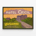Vintage plakat Hôtel Cecil Lausanne 1907 — indrammet kunstværk på væggen
