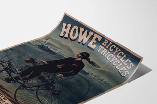 Vintage plakat af Howe Bicycles trehjulet cykel - Retro vægdekoration