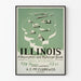 Vintage plakat med illustreret kort over Illinois - Historisk guide og beskrivelse