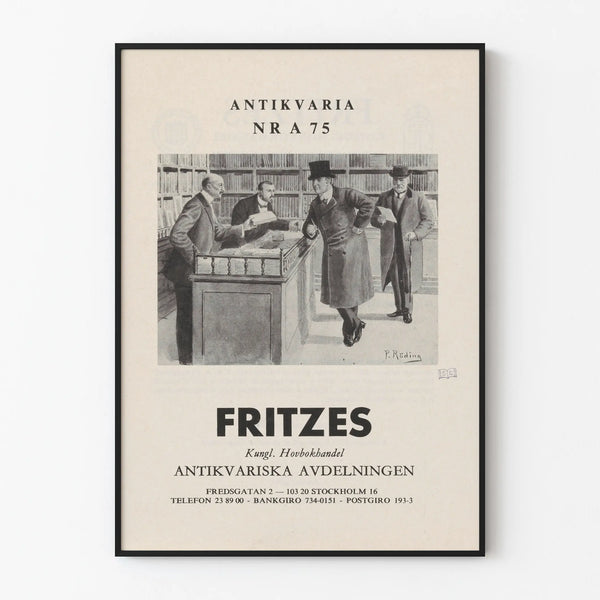Vintage plakat af gammel boghandel - Bogscene med kunder