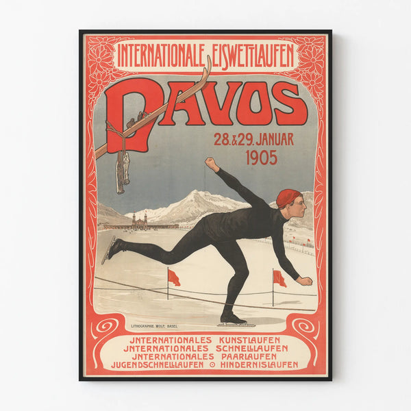 Vintage plakat af international skøjteløb i Davos 1905