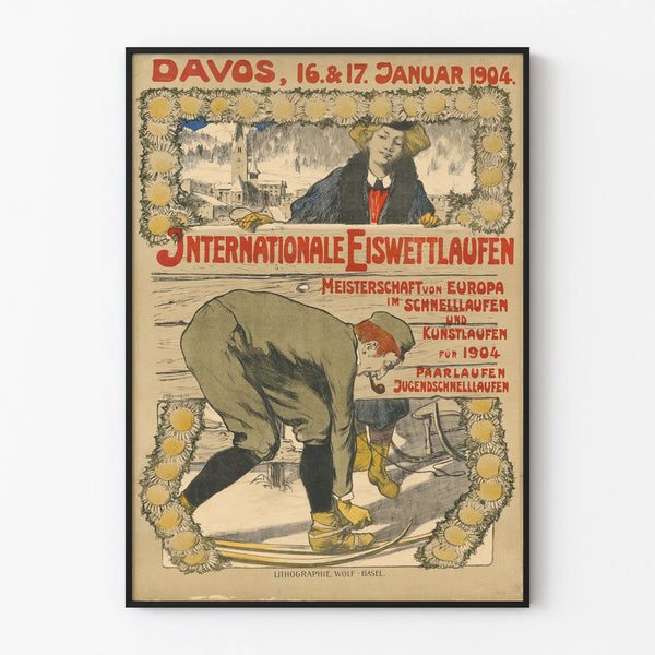 Vintage plakat af konkurrence i skøjteløb Davos 1904