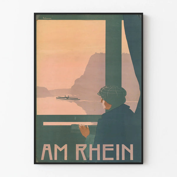 Vintage plakat til vægdekoration Am Rhein 1897