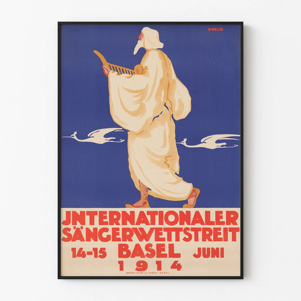 Vintage plakat af den internationale sangkonkurrence i Basel 1914