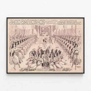 Plakat Vintage John Robinsons 10 store shows med King Solomon - Gammel teaterdekoration — indrammet kunstværk på væggen