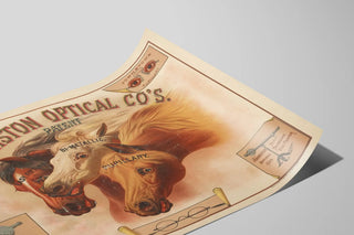 Plakat Vintage Johnston Optical Co's - retro vægdekoration med heste og optiske instrumenter — visning af kunstværket