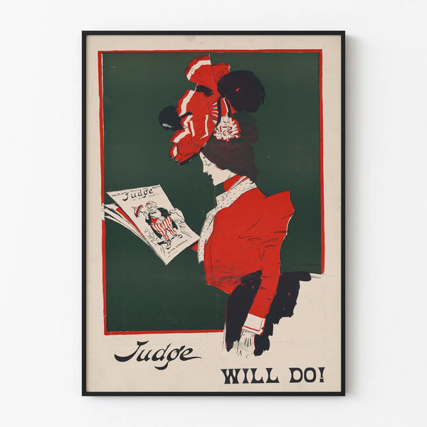 Vintage plakat Judge Will Do i rød og grøn til vægdekoration