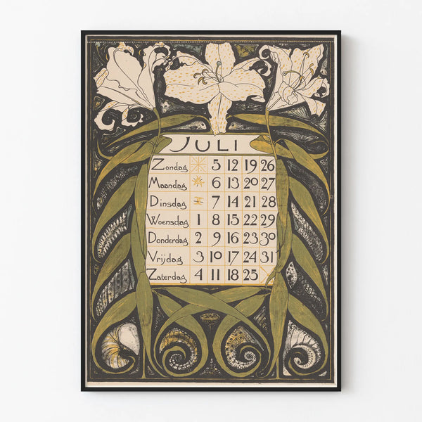 Vægkalenderplakat juli 1896 i Art Nouveau-stil