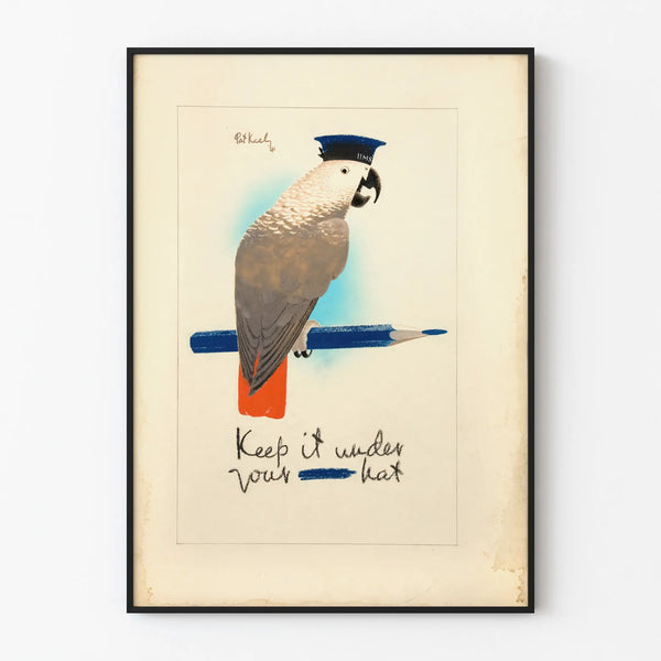 Vintage plakat med papegøje og marinekasket Keep It Under Your Hat