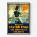 Vintage plakat om energibesparelse, kul, gas, elektricitet, paraffin