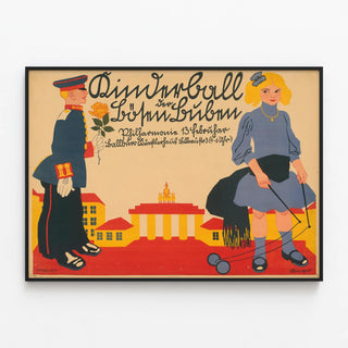 Plakat vintage dekorativ Kinderball med børn i tidsmæssig påklædning — indrammet kunstværk på væggen