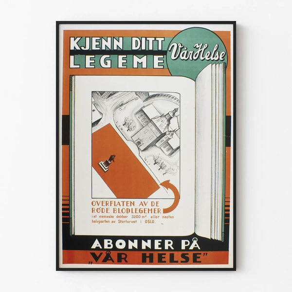 Vintage norsk plakat om sundhed og menneskekroppen