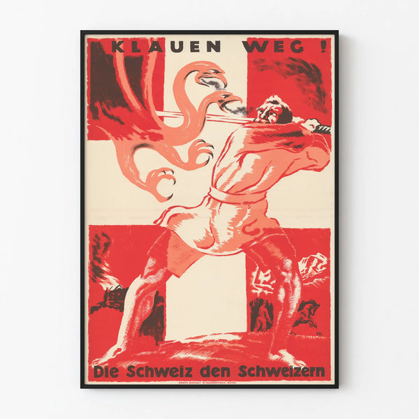 Propagandaplakaten for schweizisk beskyttelse 'Klauen Weg! Schweiz til schweizerne'