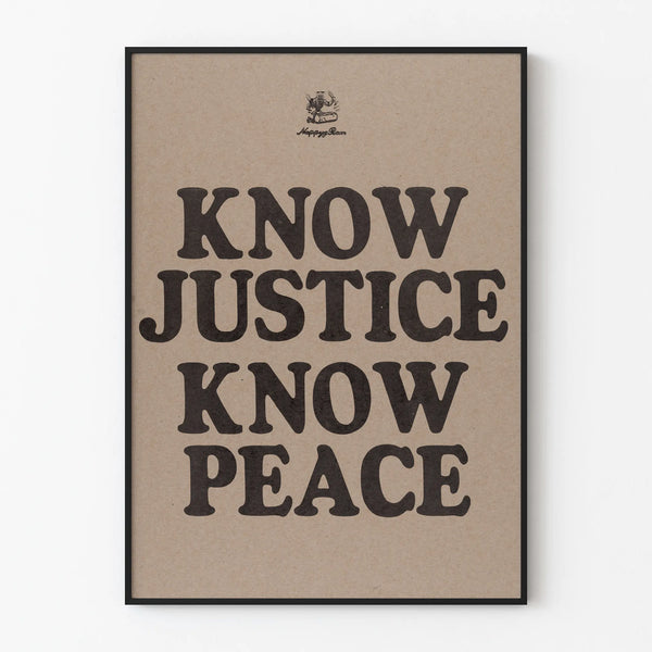 Vægdekoration plakat Know Justice Know Peace i vintage typografi