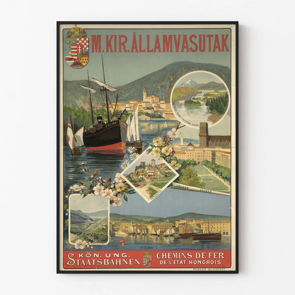 Vintage plakat af Ungarske jernbaner - Vægdekoration med rejse til Kroatien