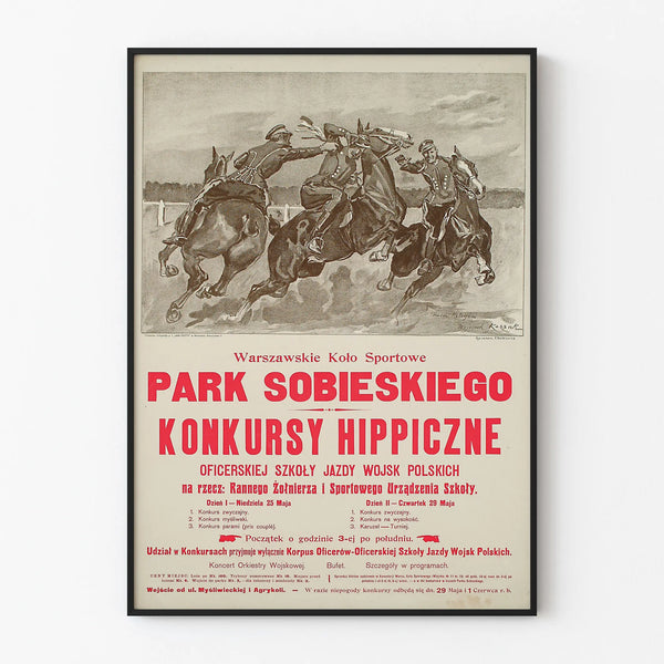 Vintage plakat for hestevæddeløbskonkurrencer Park Sobieskiego - polsk cavalryskole