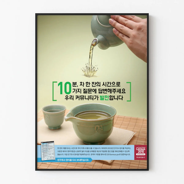 Koreansk oplysningsplakat - USA 2010 folketælling og traditionel te
