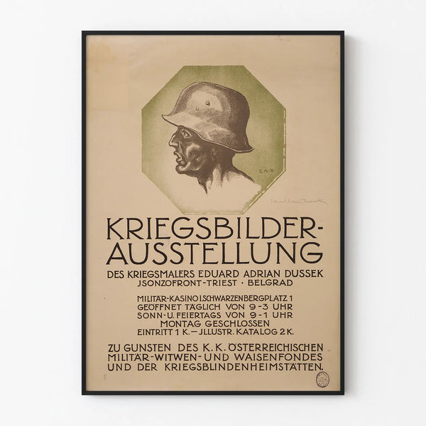 Gammel plakat for udstilling af krigsmalerier af Eduard Adrian Dussek