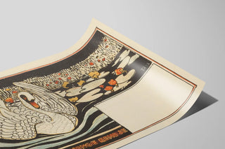 Dekorativ vintage plakat Le Cygne sur l'étang fleuri — visning af kunstværket