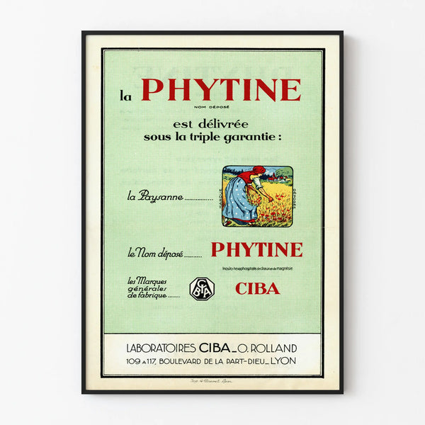 Vintage reklameplakat for La Phytine Ciba vægdekoration