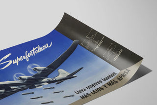 Vintage plakat Avion La Superfortaleza B-29 i flugt — visning af kunstværket