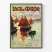 Vintage plakat af Garda-søen med sejlskibe