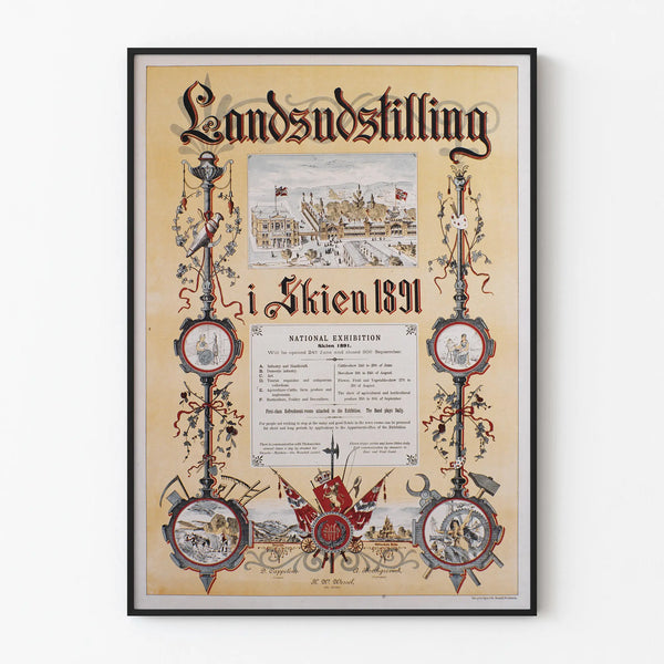 Vintage plakat Landudstilling i Skien 1891 til vægdekoration