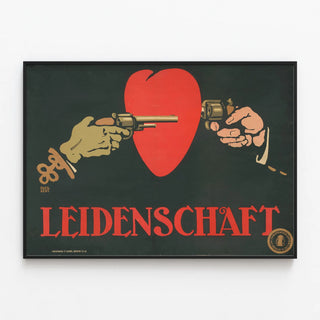 Plakat dekorativt vintage hjerte og revolver - lidenskab — indrammet kunstværk på væggen