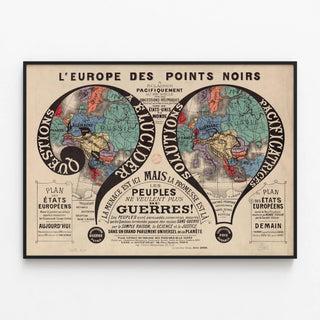 Plakat vintage 'L'Europe des points noirs' til historisk vægdekoration — indrammet kunstværk på væggen