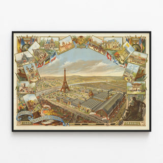 Plakat vintage Verdensudstillingen i Paris 1889 vægdekoration — indrammet kunstværk på væggen