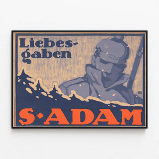 Plakat vintage Liebesgaben S. Adam til vægdekoration — indrammet kunstværk på væggen
