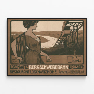 Plakat Vintage Bergschwebebahn fra Loschwitz til Dresden - Retro vægdekoration — indrammet kunstværk på væggen