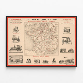 Plakat Vintage Dampmaskiner Lotz i Nantes – Industriel vægdekoration — indrammet kunstværk på væggen