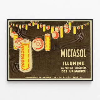 Plakat vintage Mictasol retro vægdekoration — indrammet kunstværk på væggen