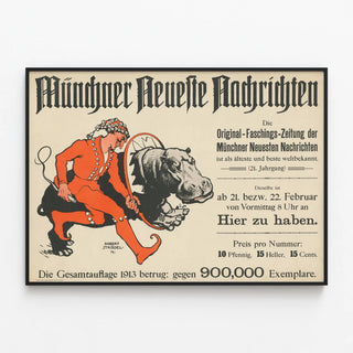 Plakat vintage Münchner Neueste Nachrichten 1910 - Original vægdekoration — indrammet kunstværk på væggen