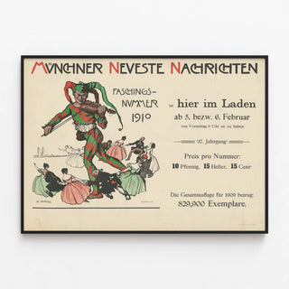 Plakat vintage Münchner Neueste Nachrichten 1910 - Festlig vægdekoration — indrammet kunstværk på væggen
