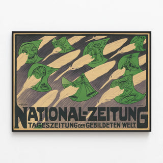 Plakat vintage National Zeitung til vægdekoration original — indrammet kunstværk på væggen