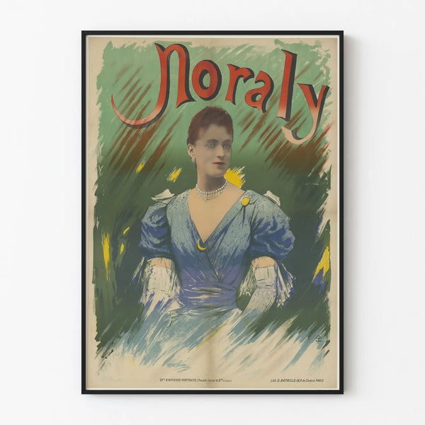Vintage plakat af Noraly portræt elegant kvinde i blå kjole
