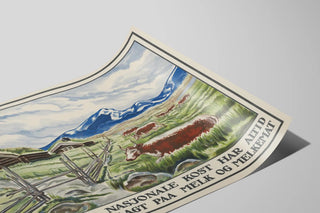 Plakat dekorativ ko og skandinavisk landskab vintage — visning af kunstværket