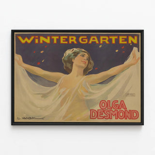 Vintage dekorativ plakat Olga Desmond Wintergarten — indrammet kunstværk på væggen