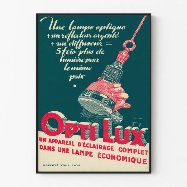 Vintage plakat Opti Lux - Dekorativ plakat med energibesparende lampe