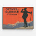 Plakat Vintage Optiker Ruhnke Silhuet af vandrer og bjerg — indrammet kunstværk på væggen