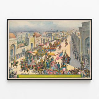 Plakat vintage Festlig parade og dekorerede vogne — indrammet kunstværk på væggen