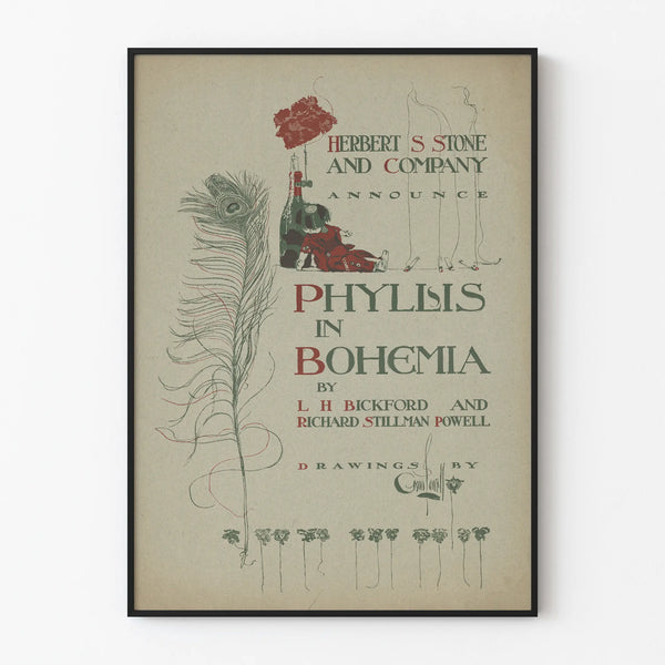 Vintage plakat Phyllis i Bøhmen med peacockefjer og marionet