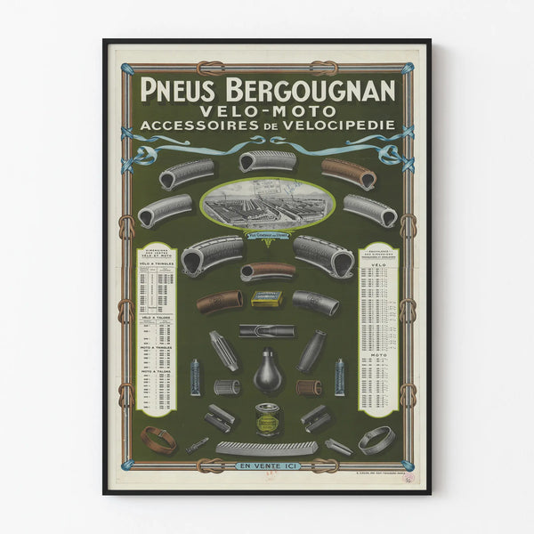 Vintage plakat Pneus Bergougnan Cykel Motorcykel Tilbehør til cykelkunst