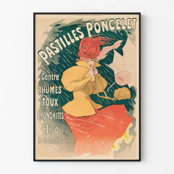 Vintage plakat Pastilles Poncelet mod forkølelse og hoste
